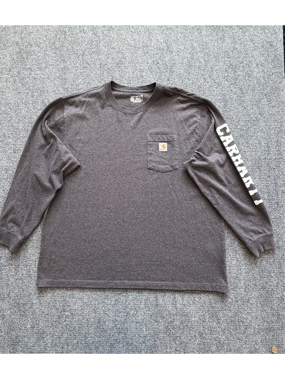 Carhartt Men’s Gray Logo Arm Loose Fit T-Shirt Long Sleeve Workwear Size 2XL